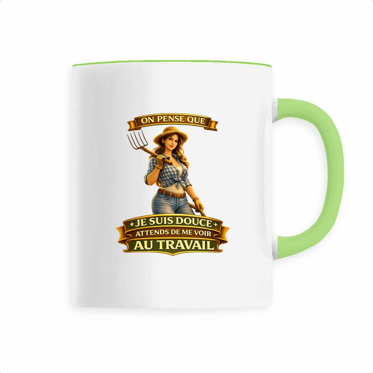 Mug Agricultrice – “Je suis douce… Attends de me voir au travail” - face_0