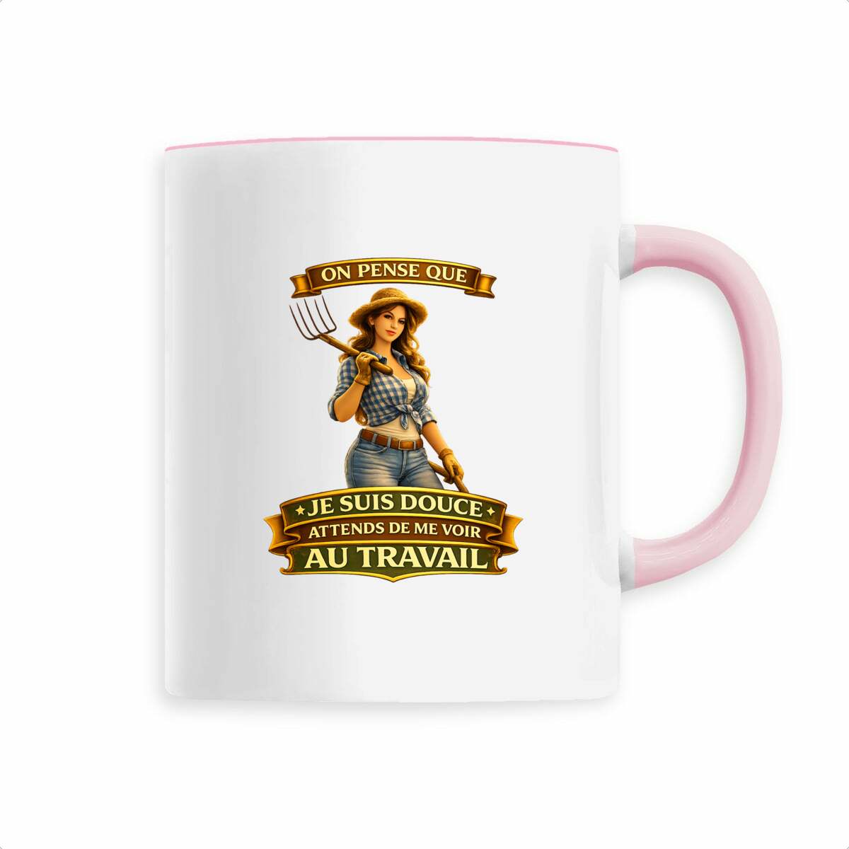 Mug Agricultrice – “Je suis douce… Attends de me voir au travail” - face_3
