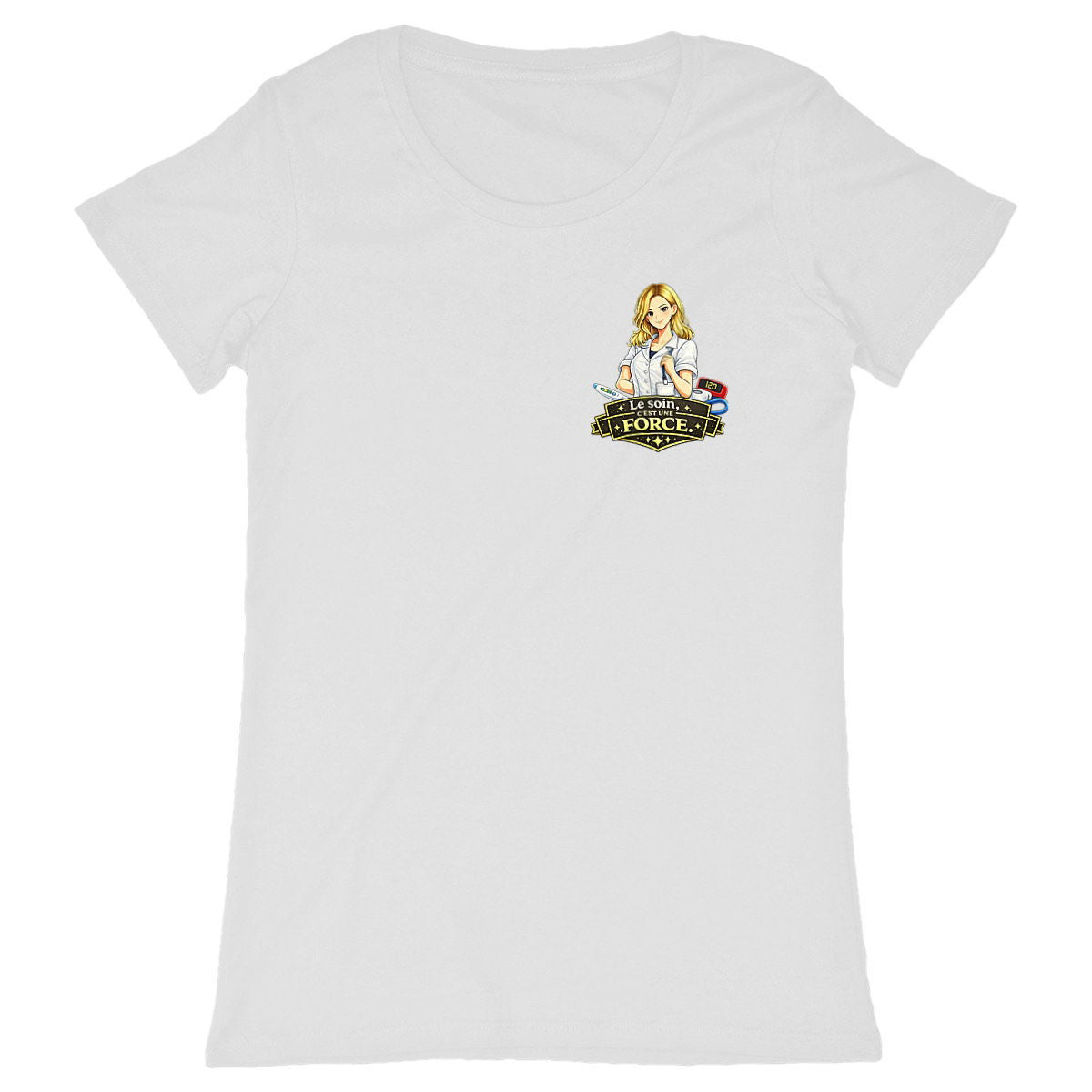 T-shirt Femme Aide-Soignante – Le Soin, C’est Une Force - face_blanc