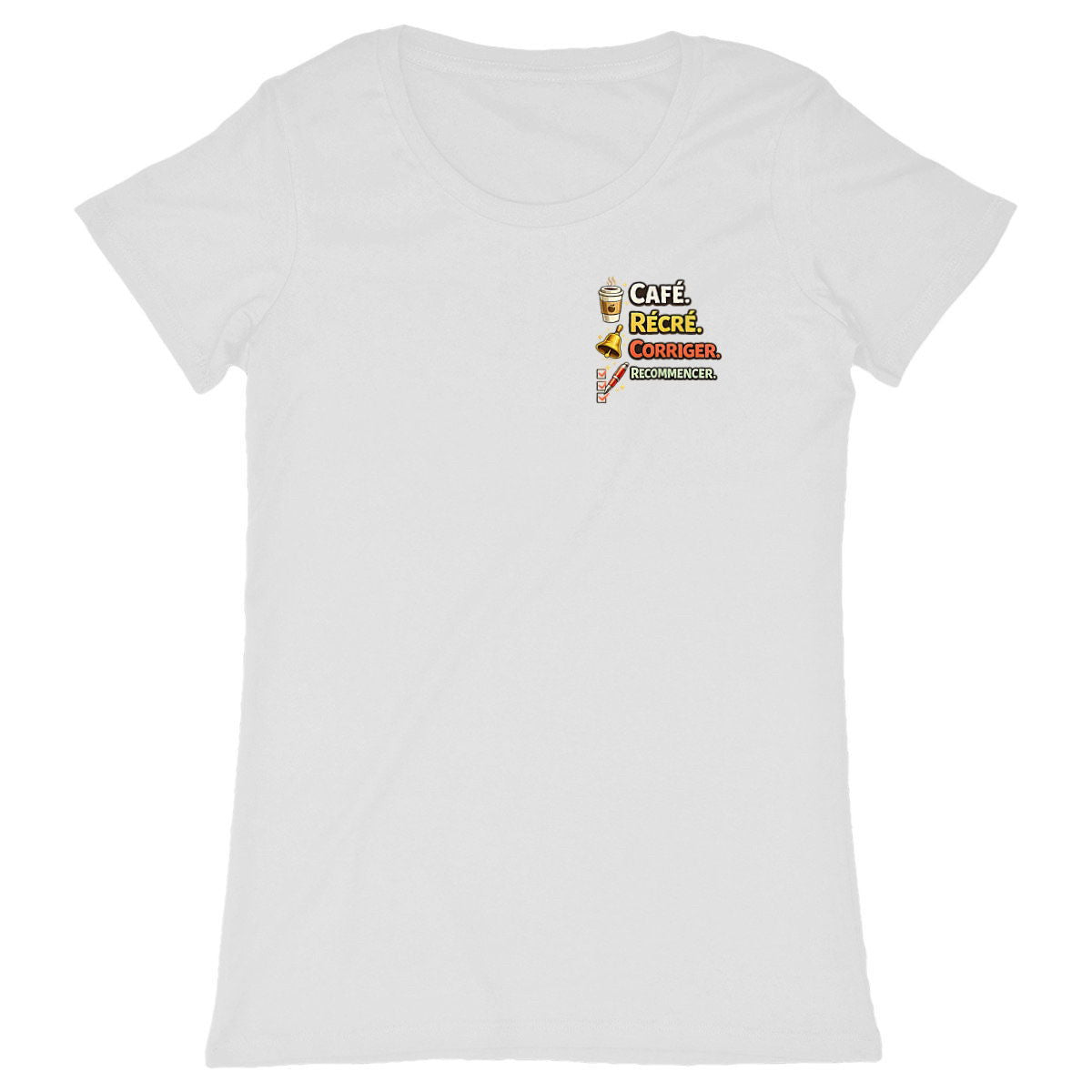 t-shirt - Café. Récré. Corriger. Recommencer. - face_blanc