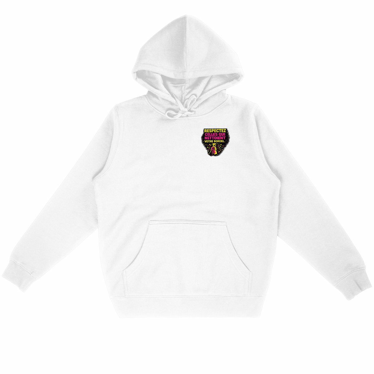 Hoodie agente de nettoyage “Respectez celles qui nettoient” – Édition Respect - face_blanc