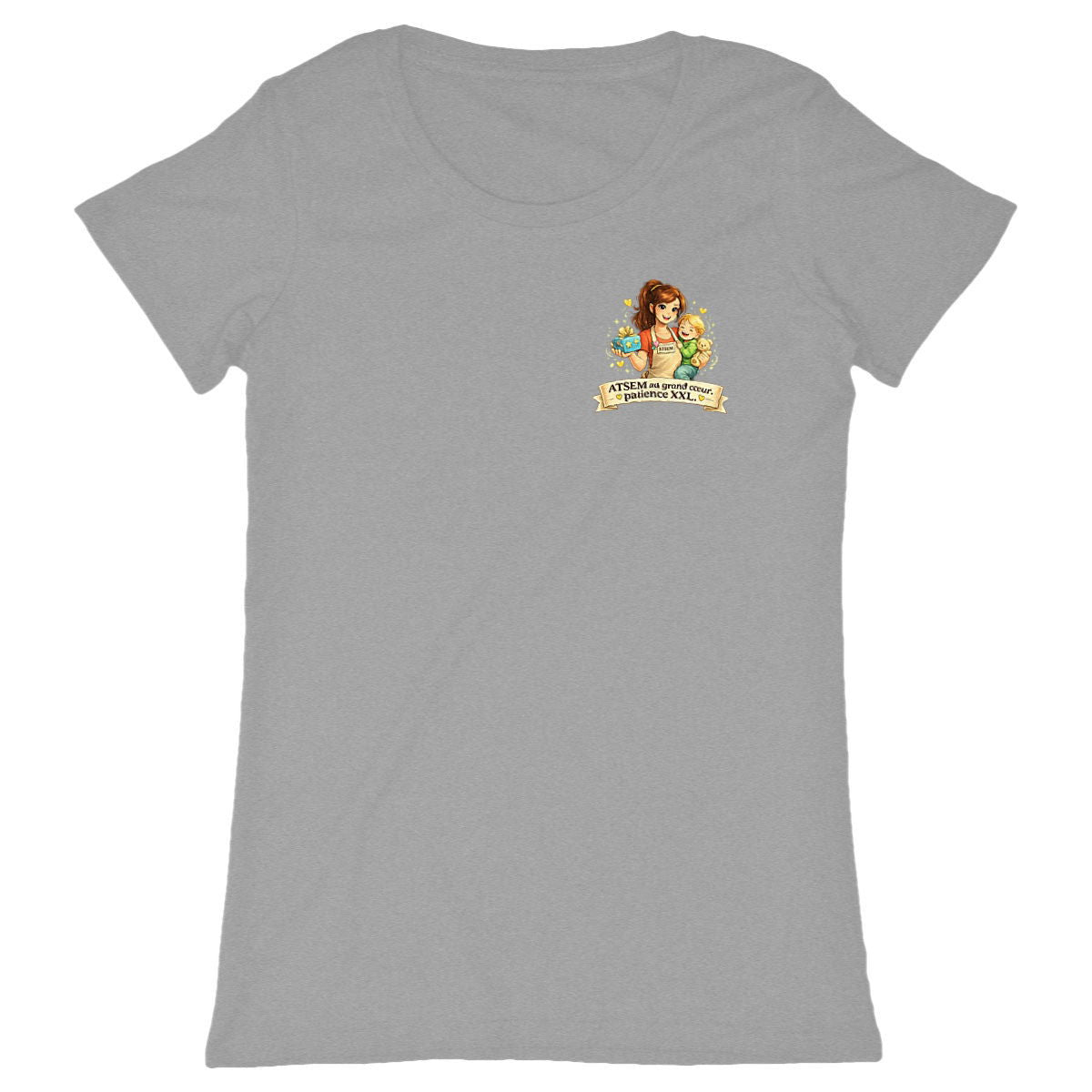 T-shirt ATSEM – Au Grand Cœur, Patience XXL (Idée Cadeau ATSEM) - face_gris