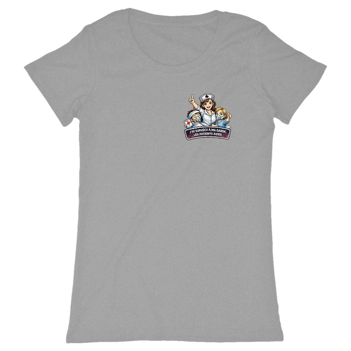 T-shirt Infirmière – J’ai survécu à ma garde - face_gris