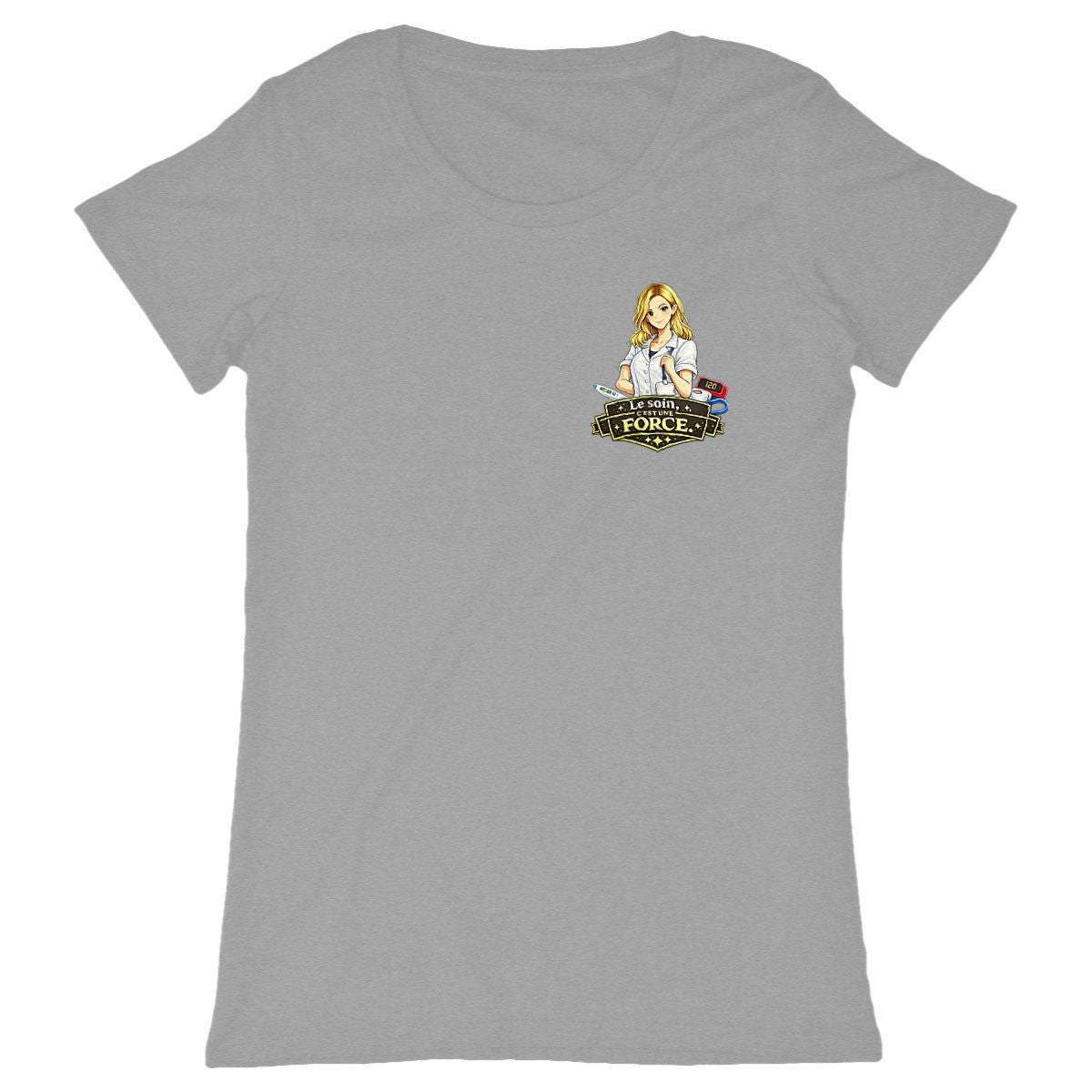 T-shirt Femme Aide-Soignante – Le Soin, C’est Une Force - face_gris