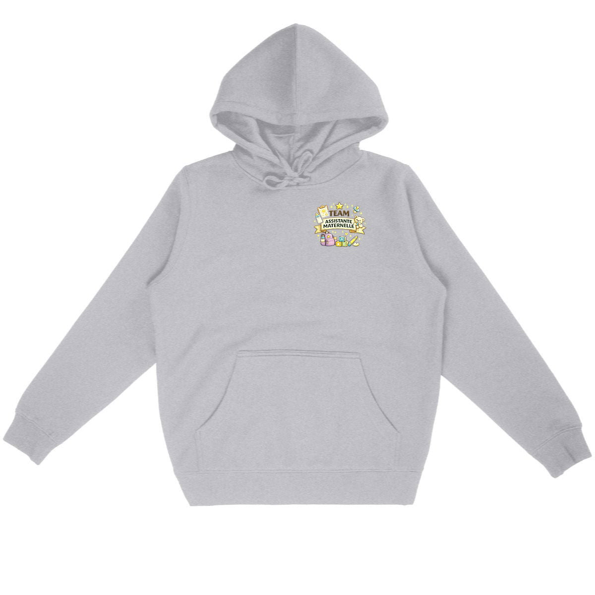 Hoodie Assistante Maternelle – Patience, Douceur et Super-Pouvoirs - face_gris