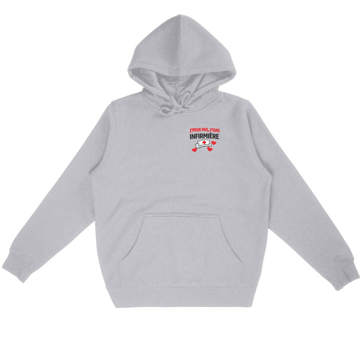 Hoodie “J’peux pas, j’suis infirmière” | Hoodie cadeau infirmière - face_gris
