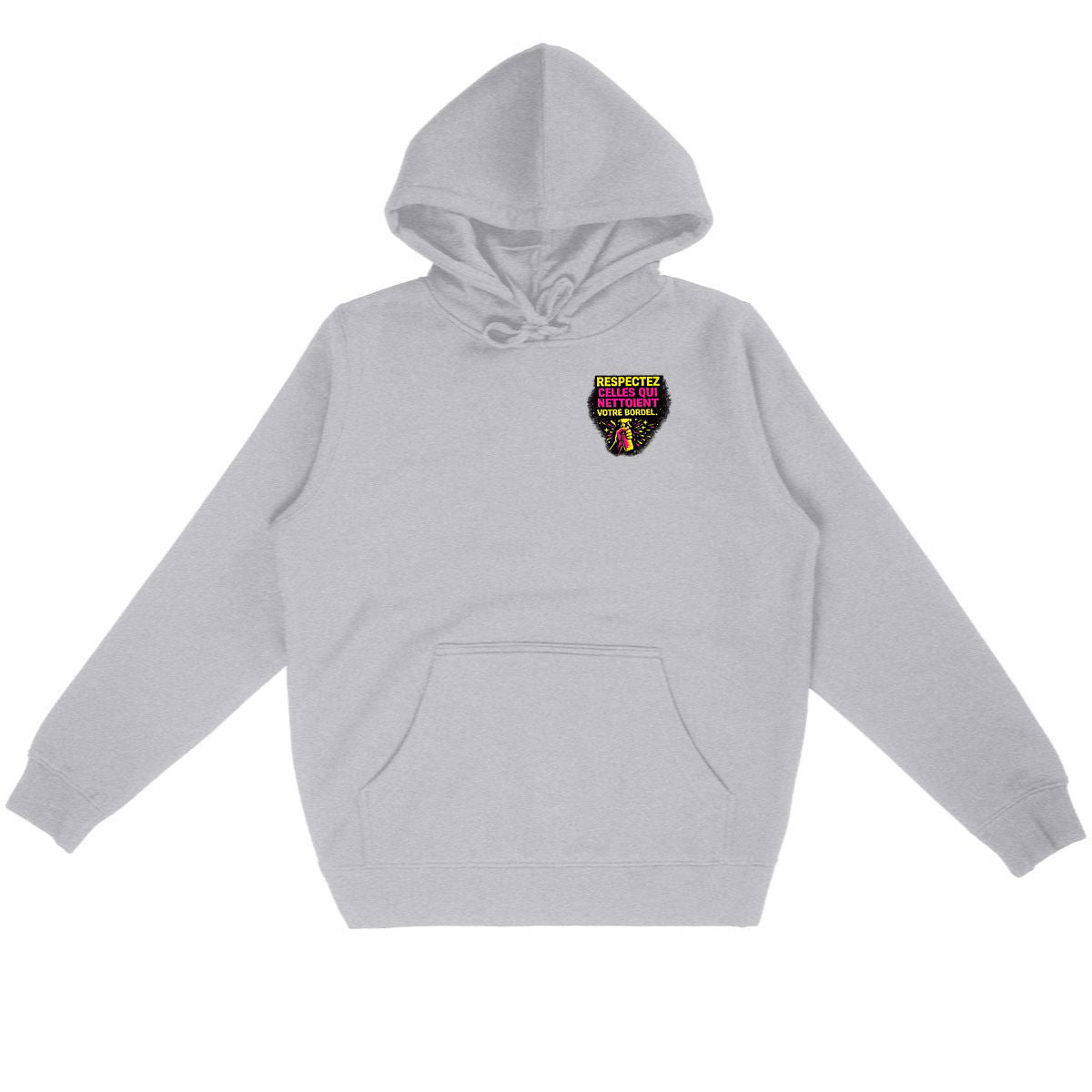 Hoodie agente de nettoyage “Respectez celles qui nettoient” – Édition Respect - face_gris