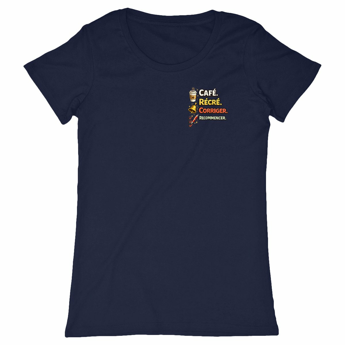 t-shirt - Café. Récré. Corriger. Recommencer. - face_marine