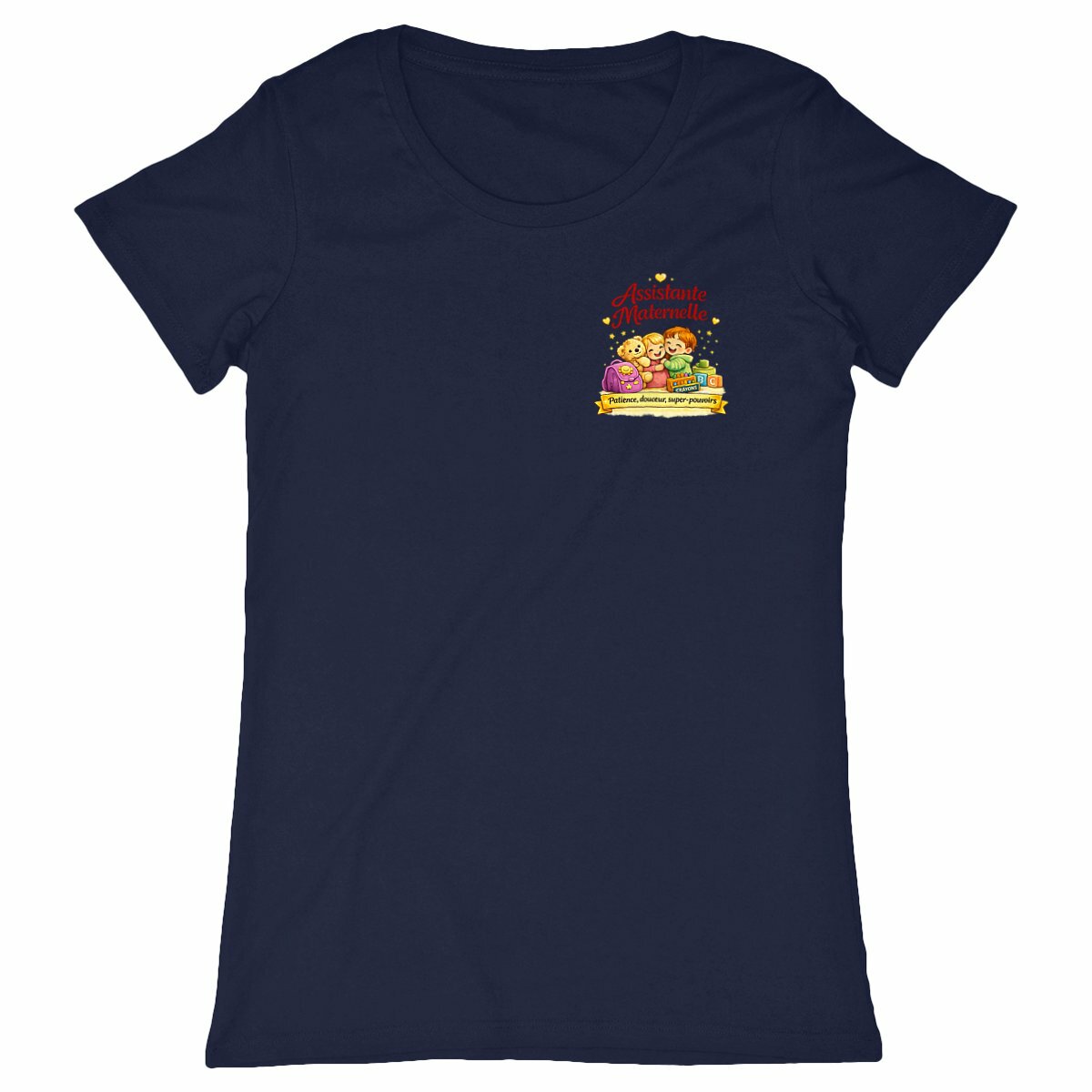T-shirt Assistante Maternelle – Patience, Douceur & Super-Pouvoirs - face_marine